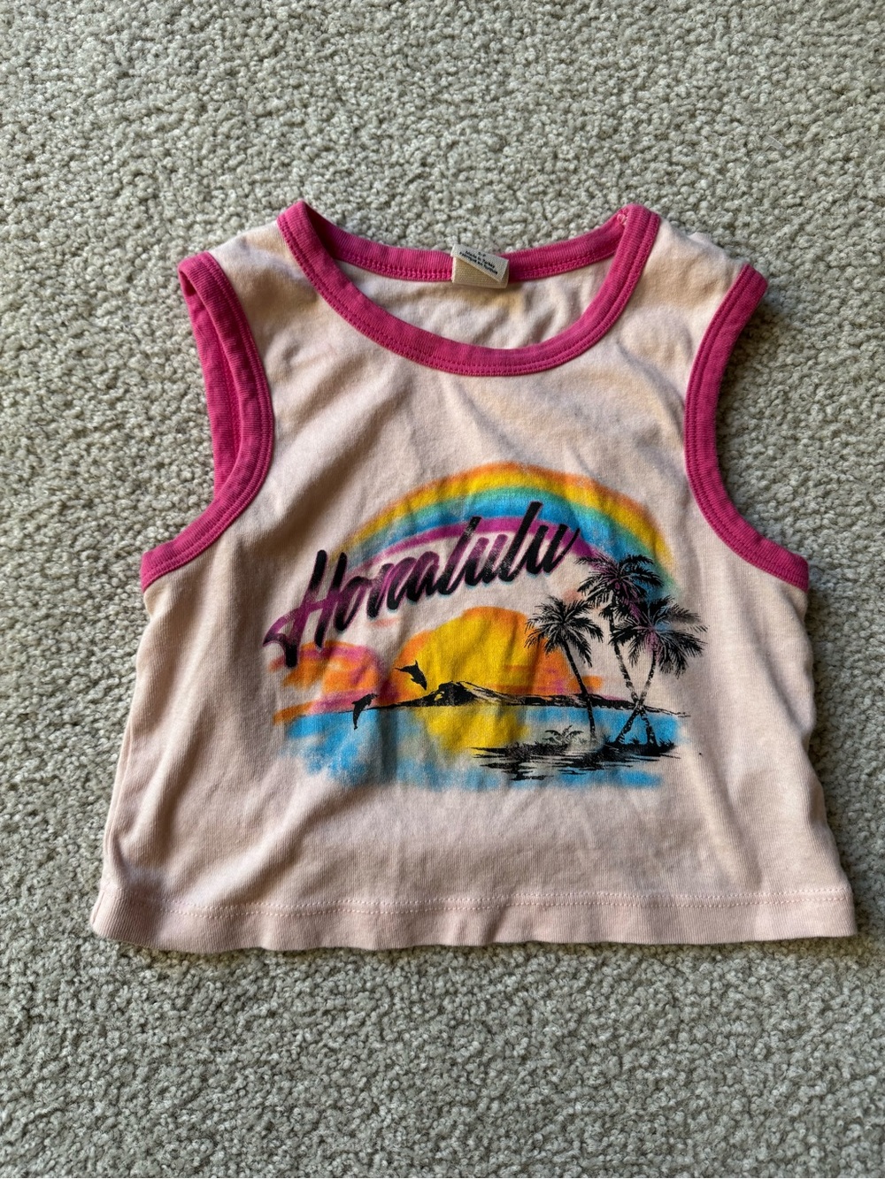 Urban Outfitters Peach Tank Top with Pink Trim and Rainbow Graphic
